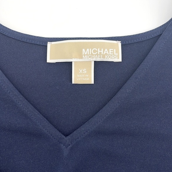 MICHAEL Michael Kors VNeck Dress Gold Tone Hardware on Sleeves Navy Blue Size XS - Picture 5 of 8